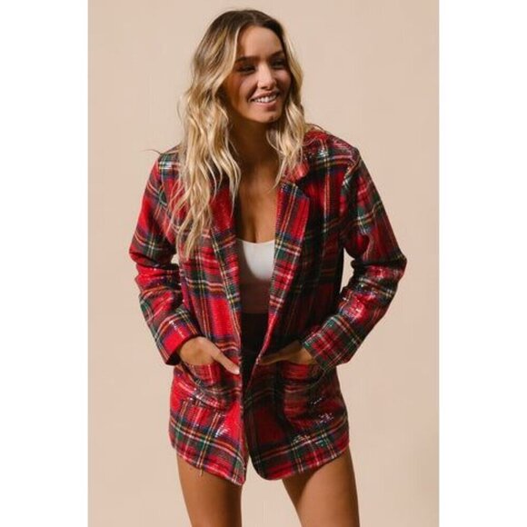 Red Plaid Sequin Blazer - Picture 2 of 2